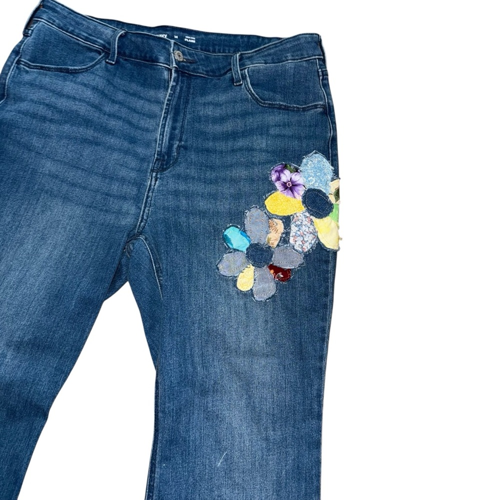 Reworked Upcycled Womens Jeans High Rise Flair Bottom  Boho Hippie Vibe Size 14 - Picture 2 of 6